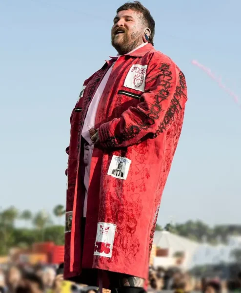 2026 Coachella Valley Music And Arts Festival Teddy Swims Red Cotton Printed Coat Right.webp