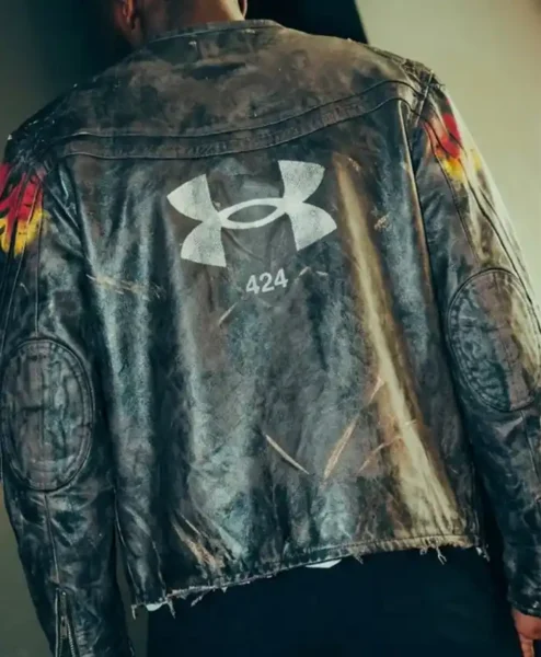 424 x Under Armour Black Leather Jacket Back