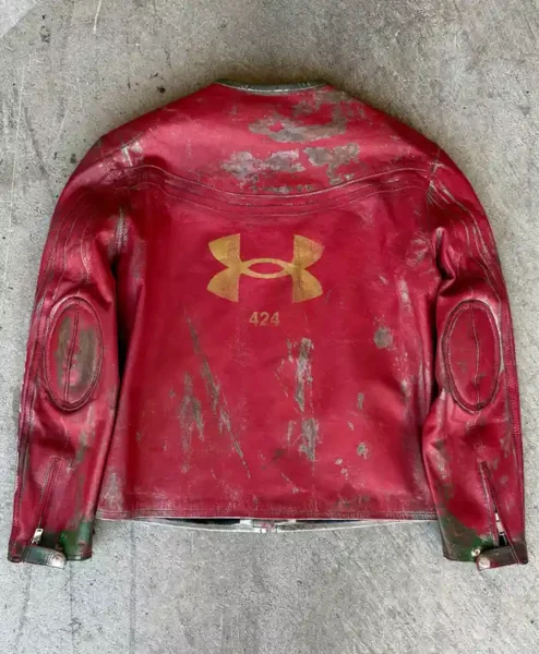 424 x Under Armour Red Leather Jacket Back