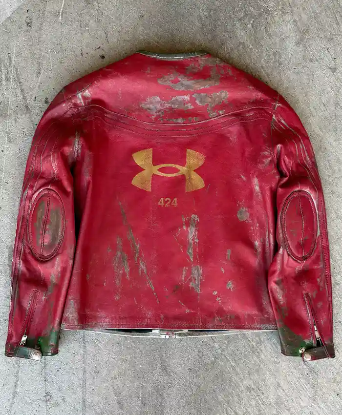 424 x Under Armour Red Leather Jacket Back