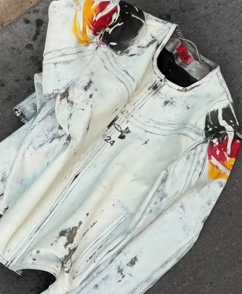 424 x Under Armour White Leather Jacket