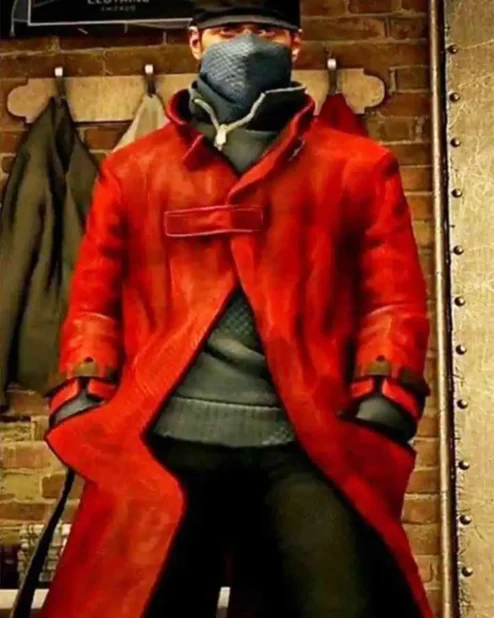 Aiden Pearce Watch Dogs Leather Red Long Coat.webp