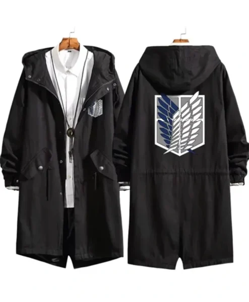 Attack on Titan Eren Levi Black Hooded Cotton Coat .webp