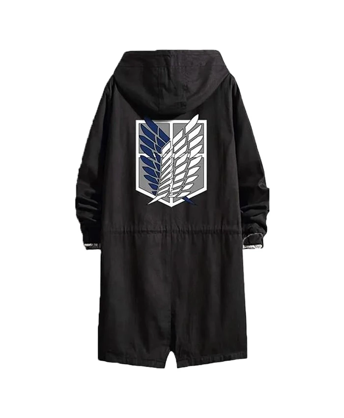 Attack on Titan Eren Levi Black Hooded Cotton Coat back.webp