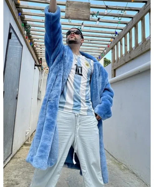 Bad Bunny Blue Shearling Coat Front.webp
