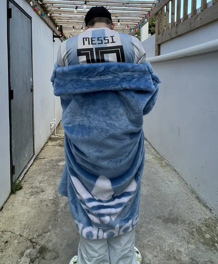 Bad Bunny World Tour 2026 Adidas x Ivy Park Blue Fur Coat Back.webp
