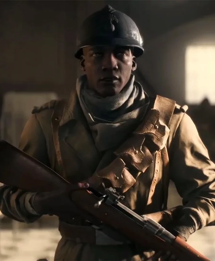 Battlefield 5 Deme Cisse Video Game Coat closeup.webp