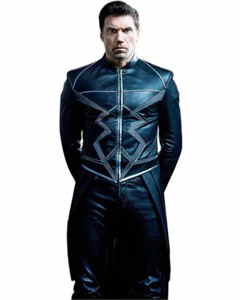 Black Bolt Inhumans Mid Length Leather Coat.webp