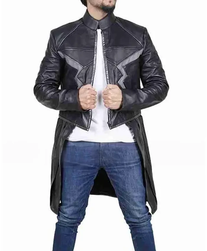 Black Bolt Inhumans Mid Length Leather Coat For Sale.webp