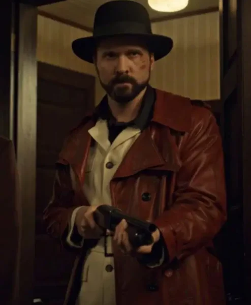 Brad Mann Fargo Gale Kitchen Maroon Trench Coat front.webp
