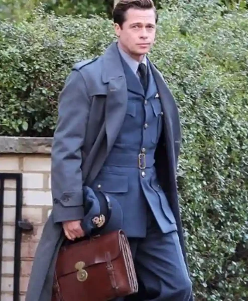 Brad Pitt Allied Long Trench Coat On Sale.webp