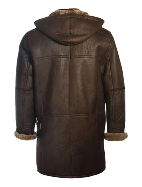Brent Hook Closure Chocolate Brown Hooded Leather Coat Back.webp