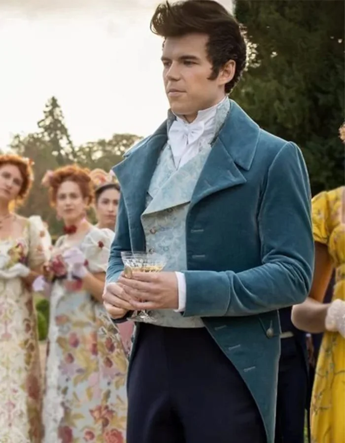 Bridgerton Colin Bridgerton Teal Velvet Long Tail Coat.webp