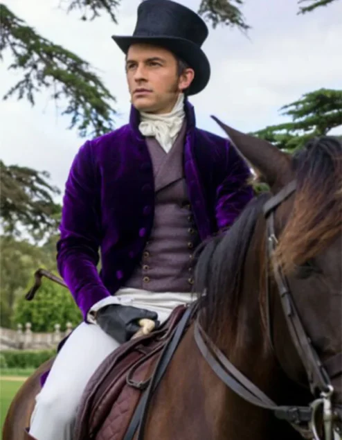 Bridgerton S02 Anthony Prince Long Purple Coat.webp