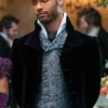 Bridgerton Simon Basset Velvet Black Long Tailcoat closeup .webp