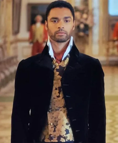 Bridgerton Simon Basset Velvet Black Long Tailcoat front.webp