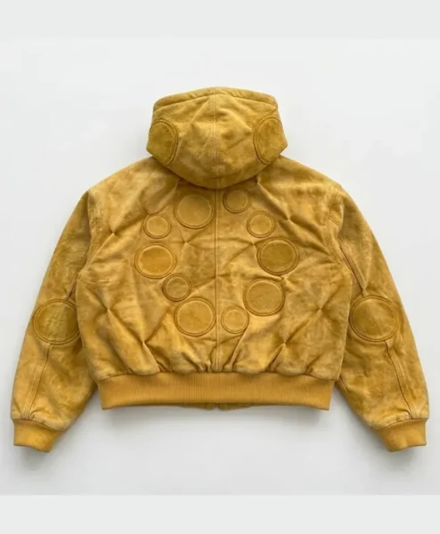 Canary Oxygen Padded Yellow Leather Zip Up Hooded Jacket