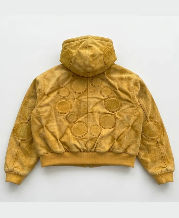 Canary Oxygen Padded Yellow Leather Zip Up Hooded Jacket