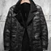 Charles Black Camo Lapel Shearling Leather Coat.webp