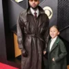 Chris Brown 68th GRAMMY Awards 2026 Brown Leather Trench Coat Front.webp