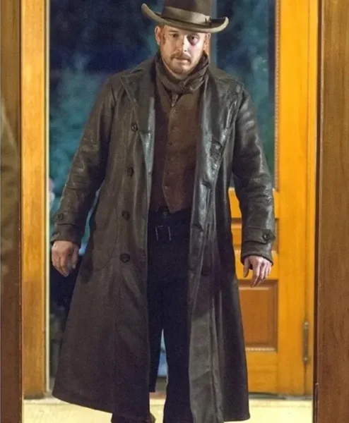 Cole Hauser Yellowstone Black Leather Trench Coat front.webp