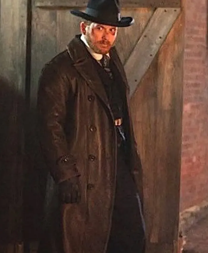 Cole Hauser Yellowstone Black Leather Trench Coat right curve.webp