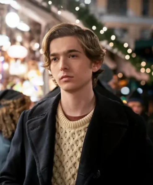 Dash and Lily Austin Abrams Black Coat clsoeup.webp
