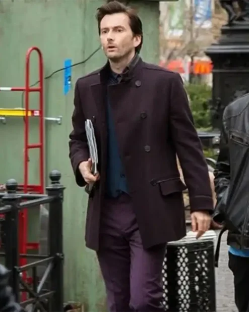 David Tennant Jessica Jones Maroon Peacoat Coat.webp