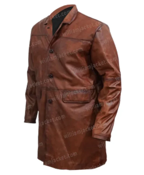 Dwayne Johnson Red Notice Brown Leather Coat shoot left.webp