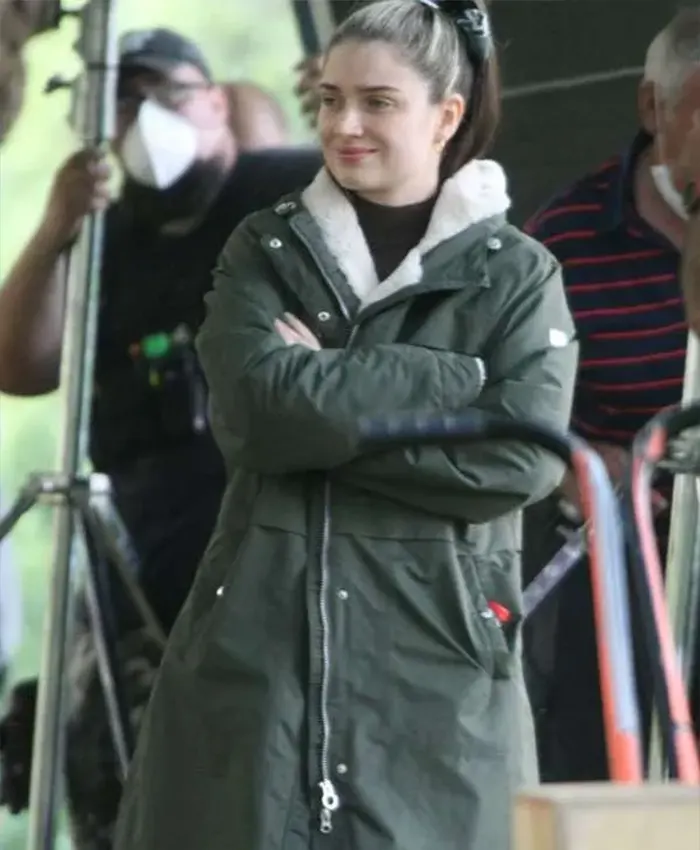 Eve Hewson Flora And Son 2023 Green Cotton Coat front.webp