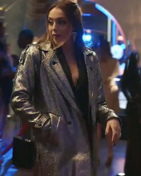 Fallon Carrington Dynasty S03 Silver Metallic Coat.webp