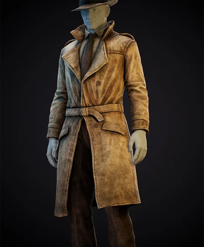 Fallout 4 Mysterious Stranger Trench Coat shoot front.webp