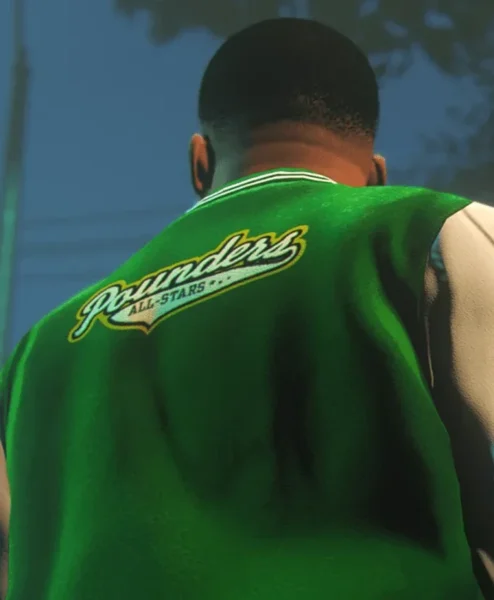 GTA 5 Franklin Adamim Green And White Varsity Jacket