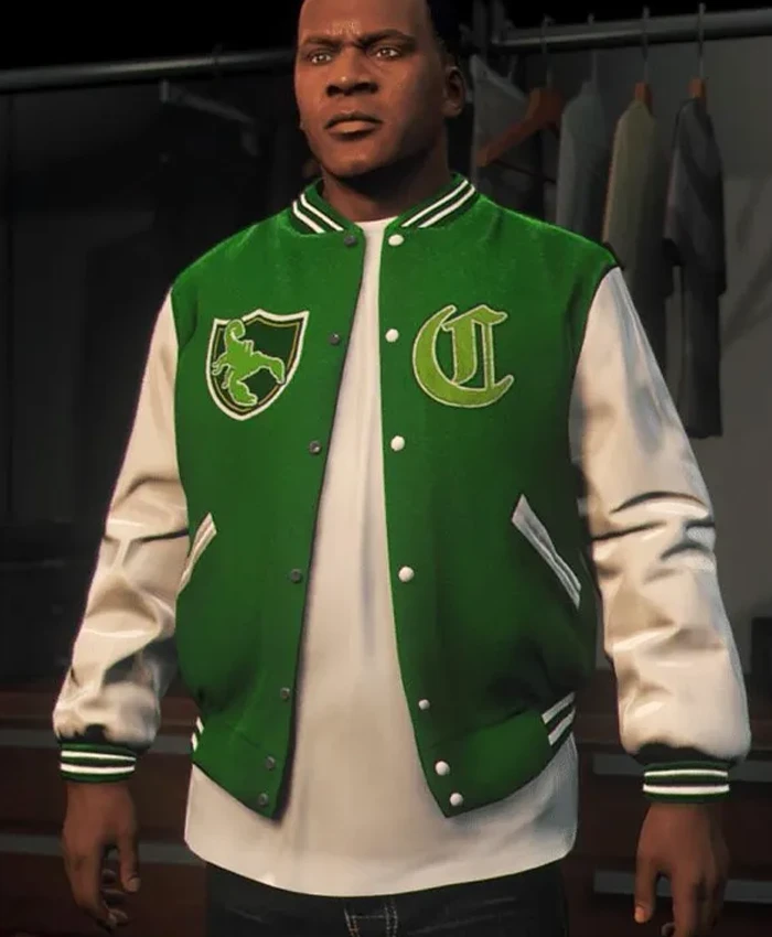 GTA 5 Franklin Adamim Varsity Green And White Jacket
