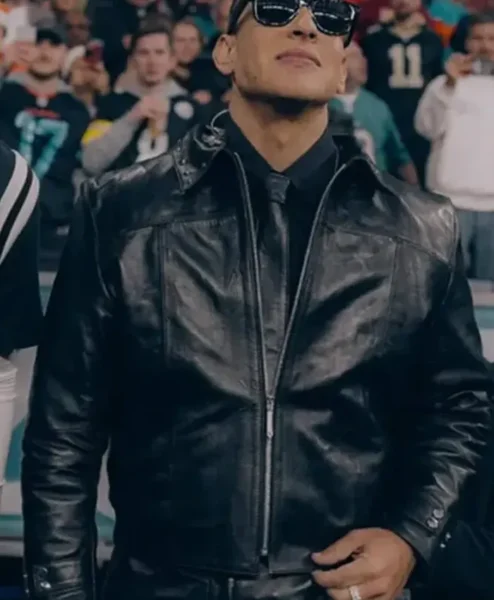 Halftime Show Daddy Yankee Black Leather Jacket