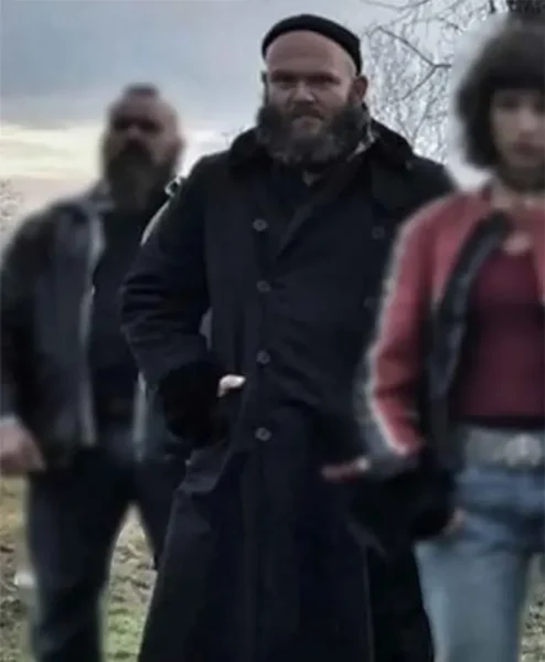 Helsinki Money Heist Black Long Pea Coat frotn.webp