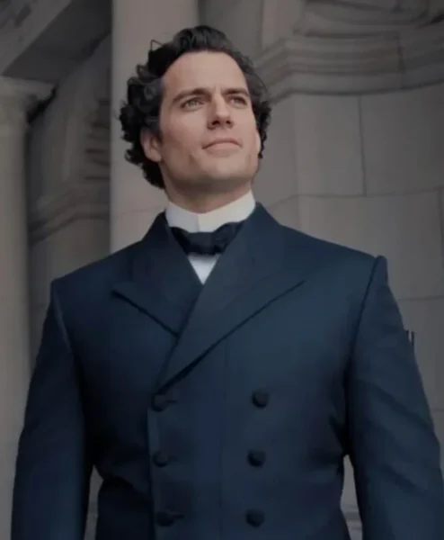 Henry Cavill Enola Holmes Sherlock Holmes Blue Coat clsoeup.webp