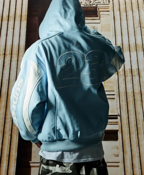 Hooded Supreme x Jordan Light Blue Jacket 1