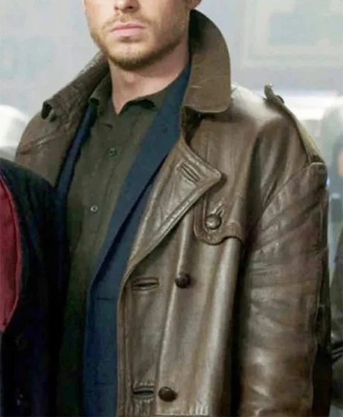 Ikaris The Eternals Brown Leather Car Coat closeup.webp