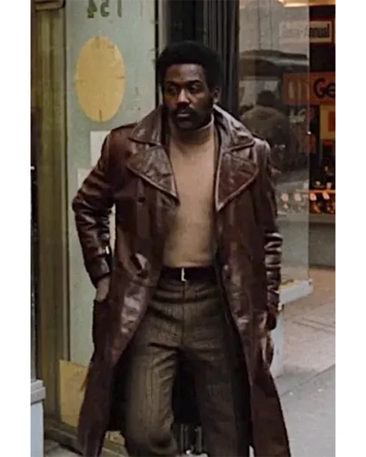 John Shaft 1971 Brown Leather Trench Coat front.webp
