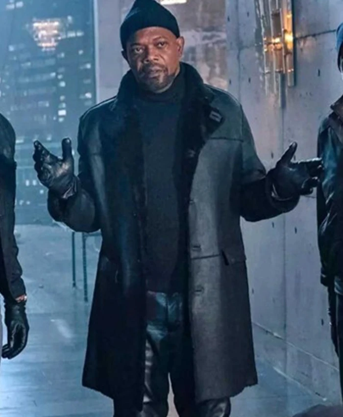 John Shaft 2019 Black Shearling Fur Leather Coat front.webp