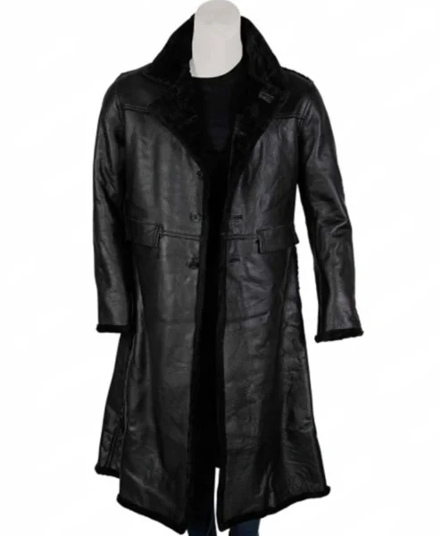 John Shaft 2019 Black Shearling Fur Leather Coat shoot front.webp