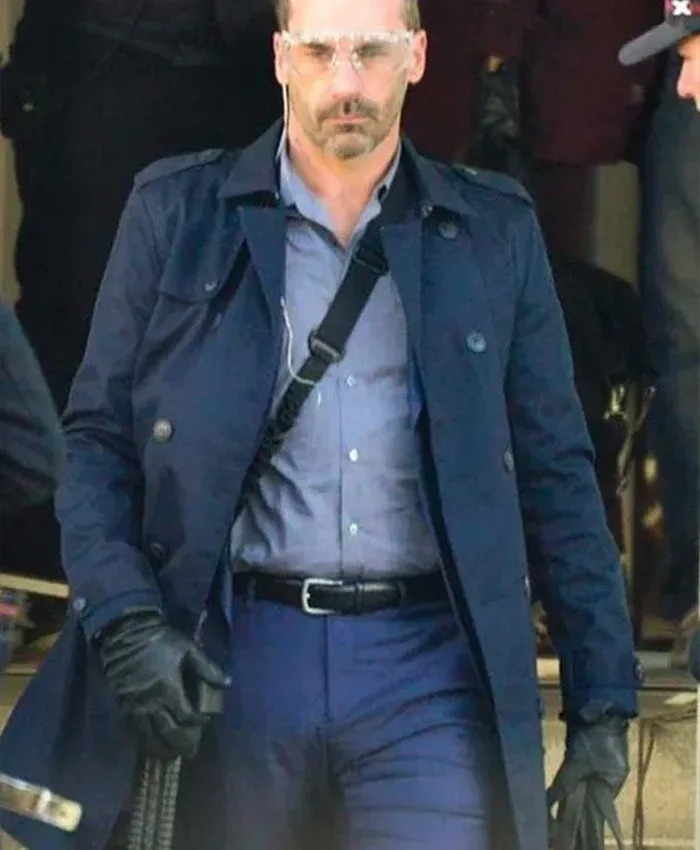 Jon Hamm Baby Driver Buddy Blue Long Trench Coat front.webp