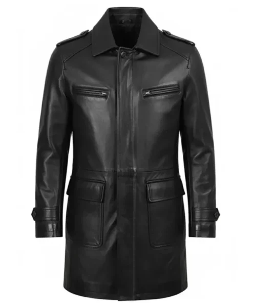 Joseph Mens Lambskin Black Leather Coat Front.webp