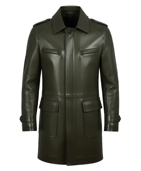 Joseph Mens Lambskin Green Leather Coat Front.webp