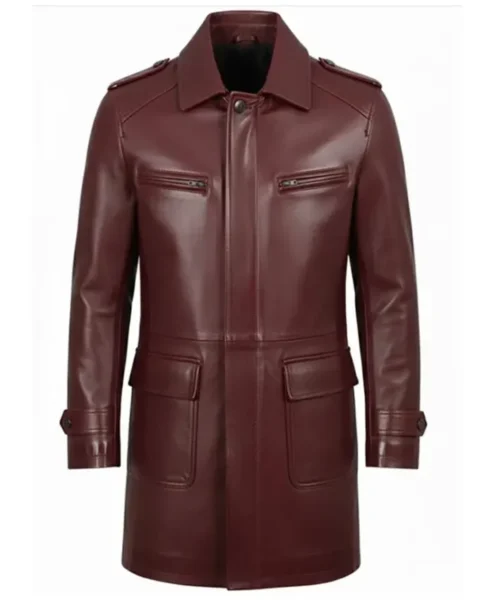 Joseph Mens Lambskin Maroon Leather Coat Front.webp