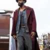 LaKeith Stanfield Play Dirty Maroon Trench Coat.webp