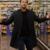 Luke Bracey Holidate Black Mid Length Coat front.webp
