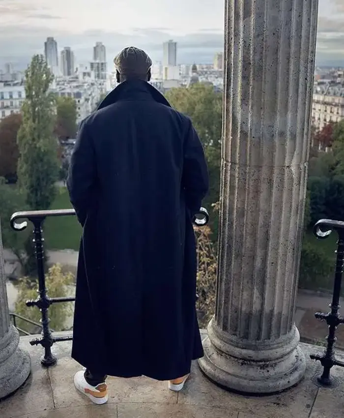 Lupin Omar Sy Black Long Wool Trench Coat back.webp