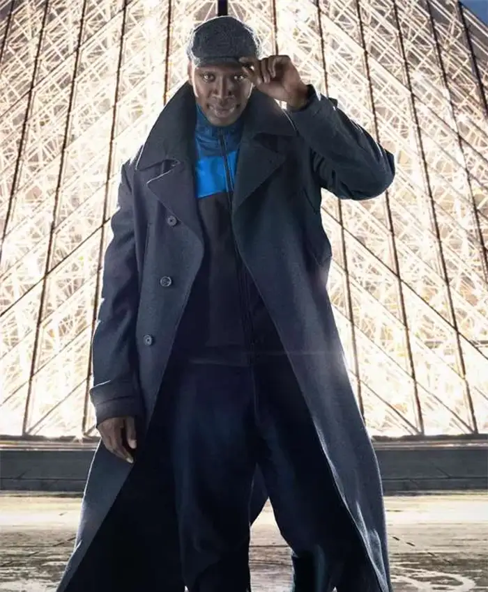 Lupin Omar Sy Black Long Wool Trench Coat full.webp